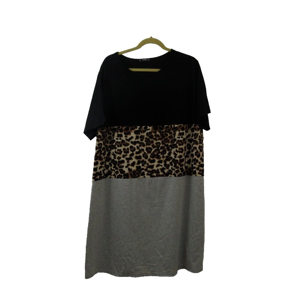 Shein Womens Dress Plus 3XL Sheath Short Sleeve Color Block Leopard Short Sleeve